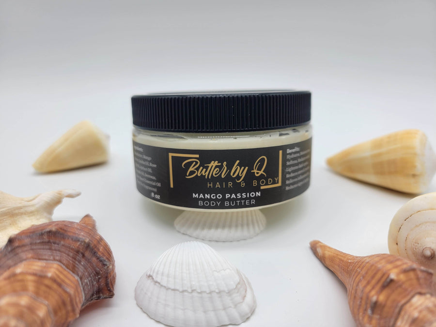 8 oz Mango Passion whipped shea butter made with 100% natural ingredients, including mango butter, jojoba, rosehip & more.
