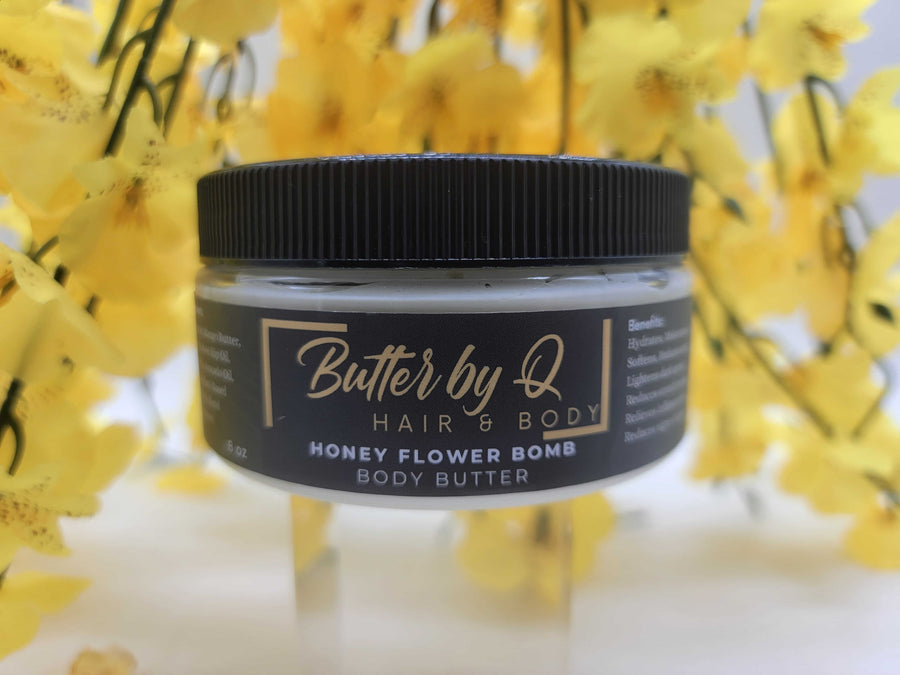 8 oz Honey Flower Bomb whipped shea butter w 100% natural, premium ingredients, including jojoba oil, rosehip oil, and more.